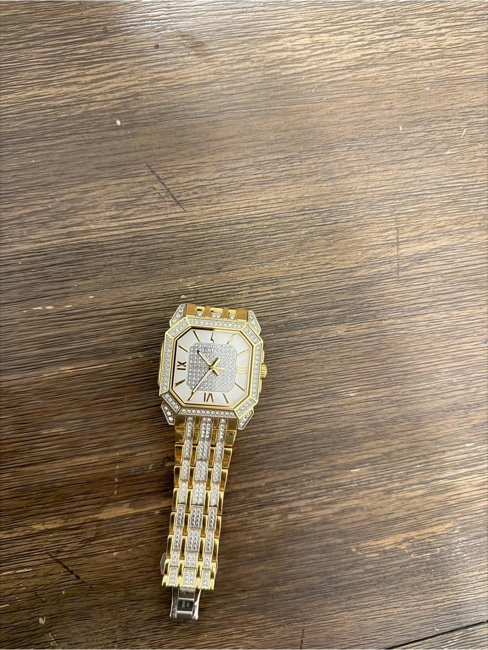 Bulova Gold-Tone Crystal Pavé Octagon Bracelet Watch